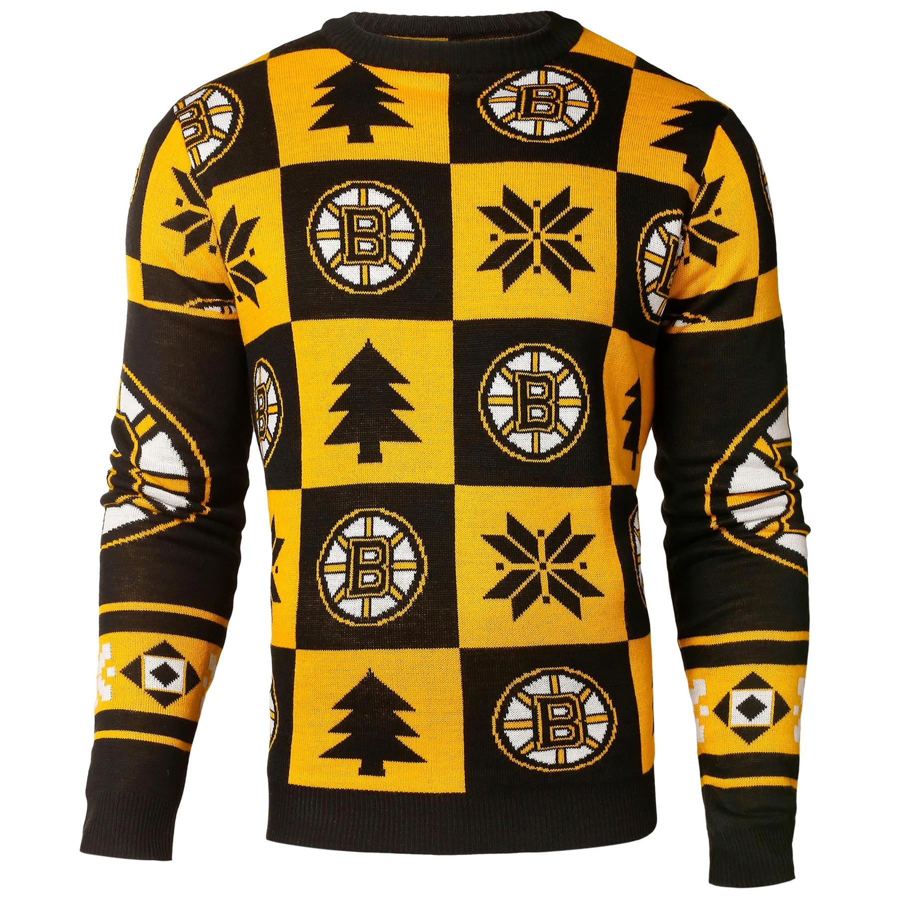Klew Women s Boston Bruins Big Logo V-Neck Ugly Sweater, Yellow/Black,  Large