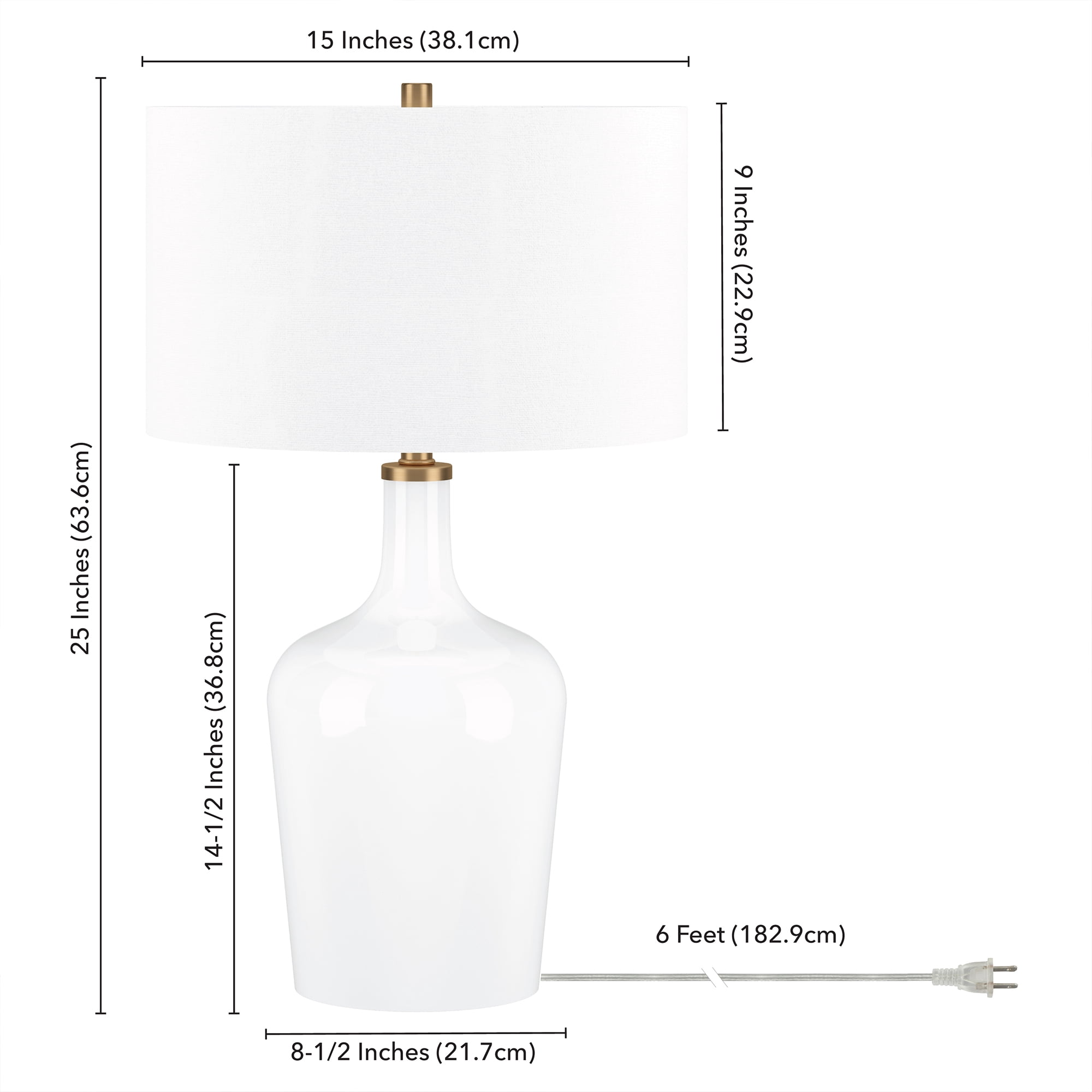 Evelyn&Zoe Sebago 25" Tall Table Lamp with Fabric Shade, White/White