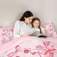 thumbnail image 4 of Manfei Dreamy Ribbon Bow Full Size Comforter Sets For Girl,Letter I Initial Lettering Bedding Sets,Pink Reversible,3-Piece, 4 of 7