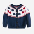 thumbnail image 4 of Odeerbi Kids Girls Cardigan Sweater Cotton Knit Jacquard Sweater Cardigan Children's Color Block Peach Heart Knit Cardigan New Fashion Spring Fall Sweater Navy, 4 of 7