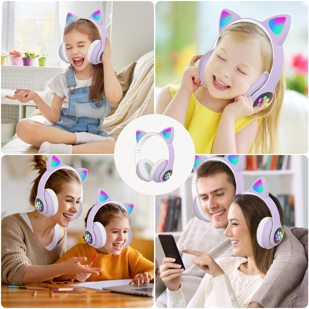Rirool Cat Ear Bluetooth Headphones for Kids Purple photo 4