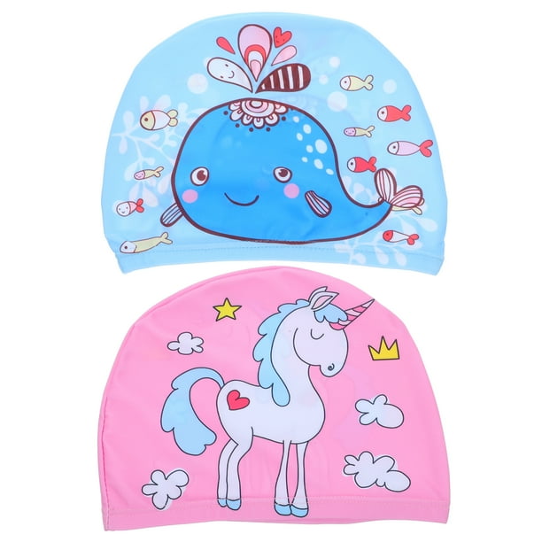 GOOHOCHY Gorros de baño para natación, gorros de natación bonitos, gorros protectores para el cabello para piscina, gorros de natación de dibujos animados, 2 uds.