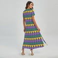 thumbnail image 2 of Geometric Mardi Gras Pattern Printed Short Sleeve Maxi Dress, Mardi Gras Fashion Summer Maxi Dress For Women, 2 of 4
