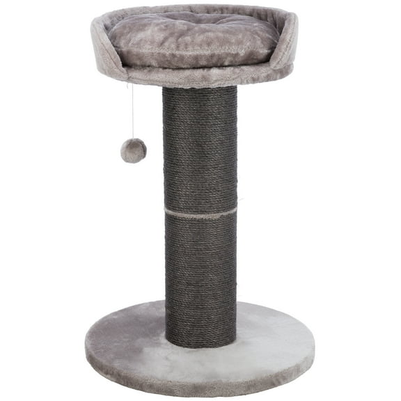 TRIXIE Pepino Sisal 35" Scratching Post with Plush Platform Bed and Dangling Cat Toy, Gray