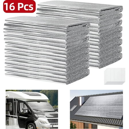 Ymokee 16 Pcs Double Bubble Reflective Foil Cold Resistant , 24" x 48" Reflective Bubble Wrap Insulation for Attics, Windows, Garages, RVs, and Ducts, Silver, Winter Use