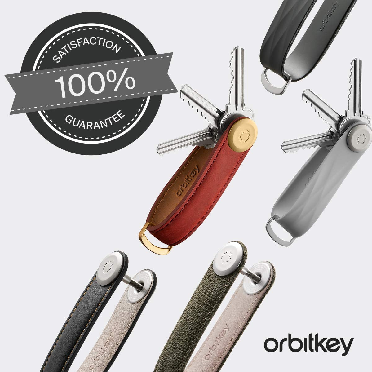 Orbitkey Leather Keychain Organizer - Cognac, Holds 7 Keys (4.7")
