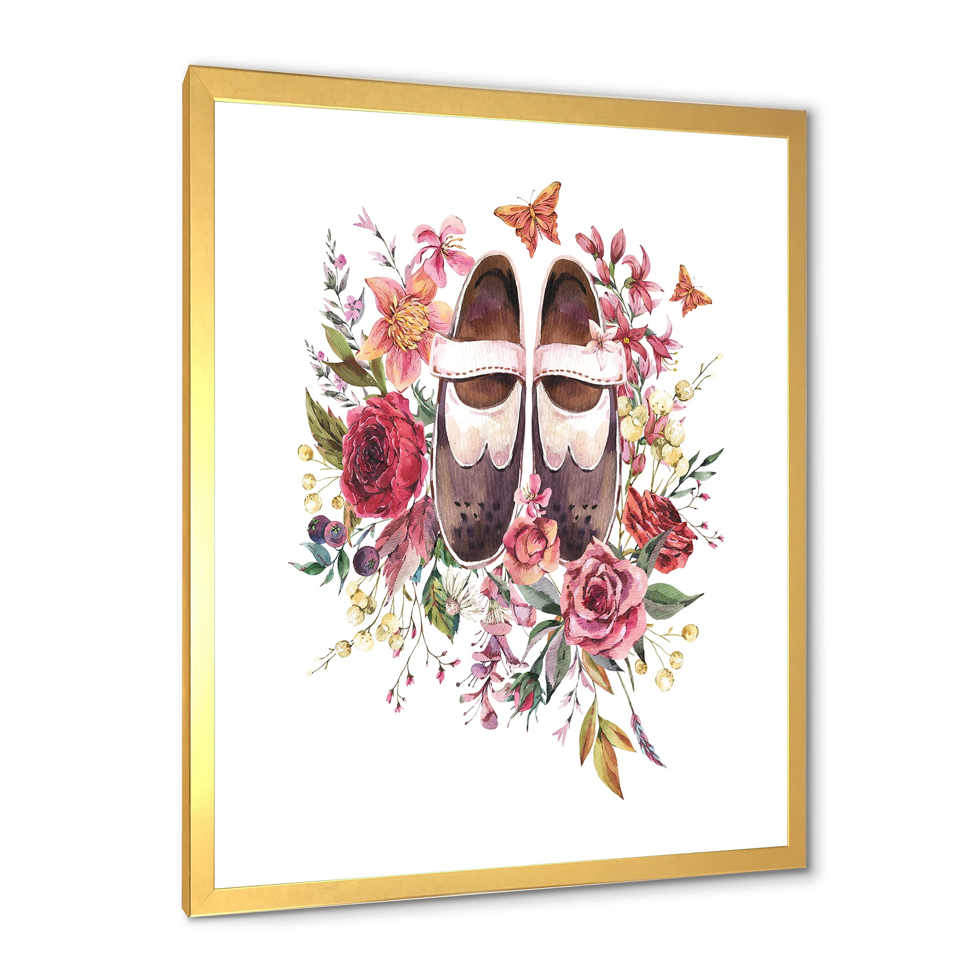 Designart 'Wildflowers With Ancient Oxford Shoes' Farmhouse Framed Art Print