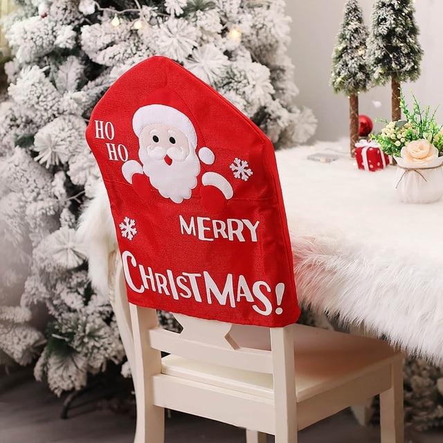 Christmas Chair Covers | Santa Claus Snowman Reindeer Holiday Stool Covers | Festive Dining Room Decor | Washable Polyester Chair Protectors for Home Kitchen Table Decorations