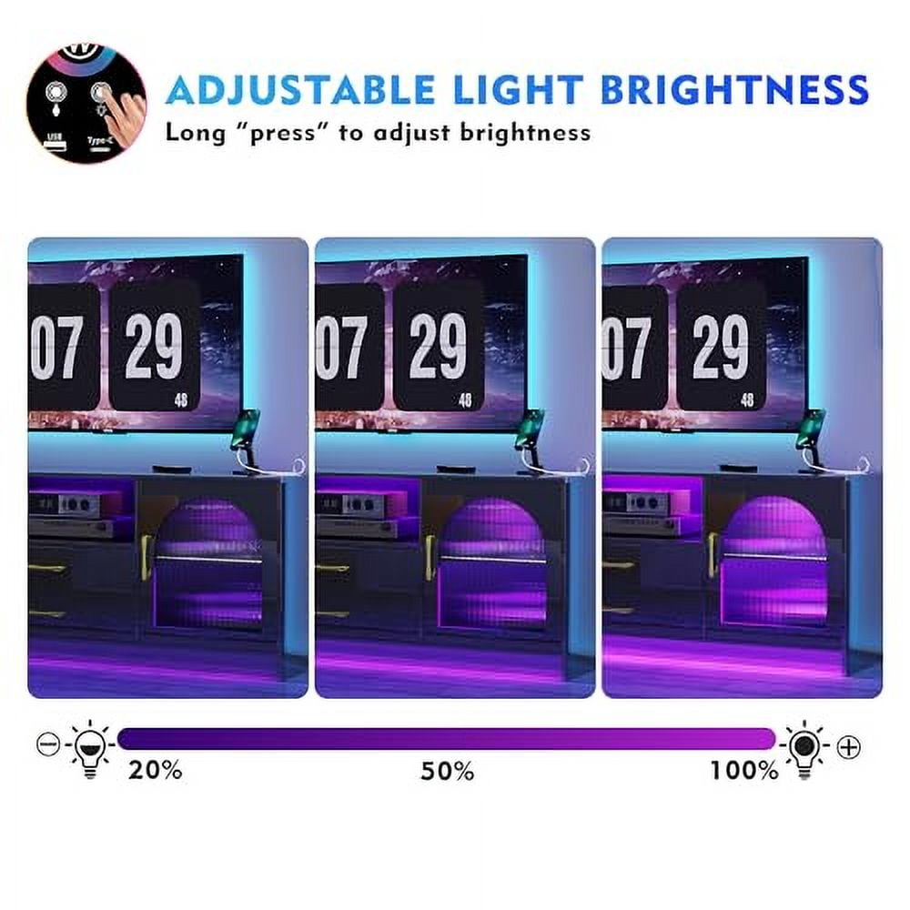Gurexl RGB TV Stand with Wireless Charging Station for TVs up to 75 Inch,Human Sensor LED TV Cabinet with USB&Type-C Ports,24 Color Dimmable Television Stand with Drawers & Storage Cabinet