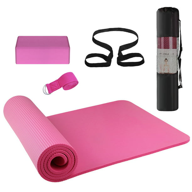 3PCS Yoga Equipment Set Yoga Mat Yoga Blocks Stretching Strap Yoga Beginner  Exercise Set with Mat Storage Pouch and Strap Pink 