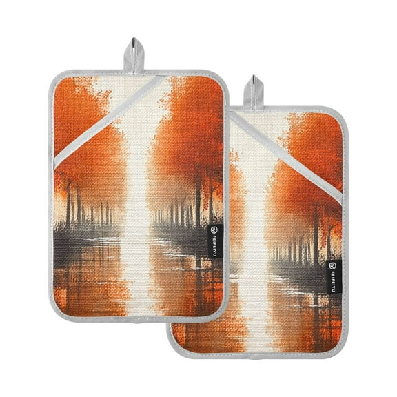 Orange Autumn Landscape Oven Mitts Pot Holders 2 pcs Heat Resistant for Kitchen Baking Grilling