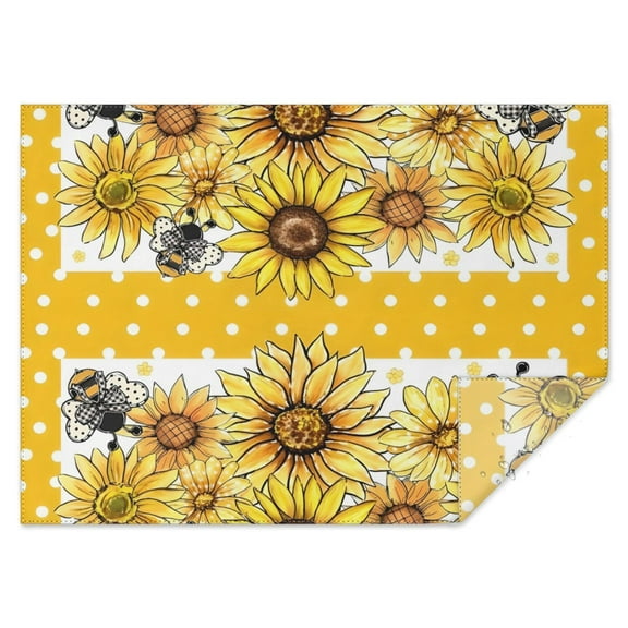 Yellow Dot Sunflower Bee Pattern Rectangle Tablecloth 60"x84",Waterproof Polyester Rectangle Table Cloth, Wipeable Spillproof Polyester Tablecloth for Dining, Camping, Indoor and Outdoor