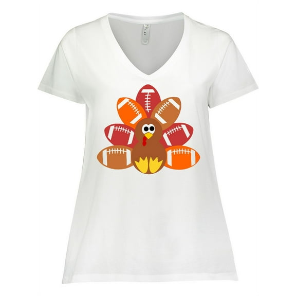 Inktastic Thanksgiving Cute Football Turkey Women's Plus Size V-Neck T-Shirt