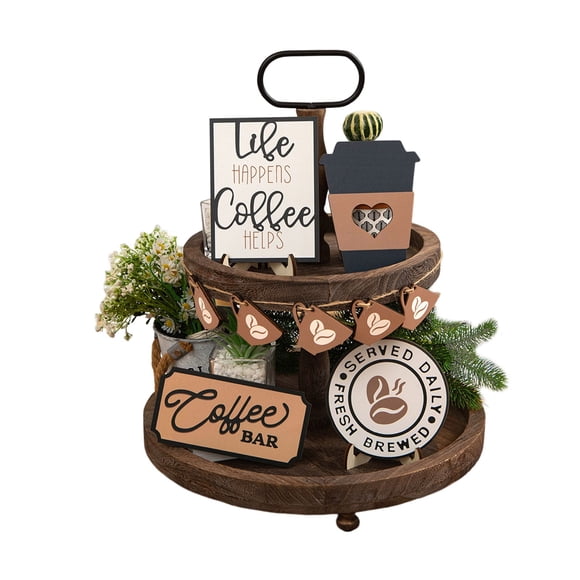 NANDIYNZHI Clearance! Tiered Tray Decor Coffee Series Layered Tray Decorations Wooden Artifact Tabletop Decoration Set， Fall Tiered Tray Decor Clearance Sale