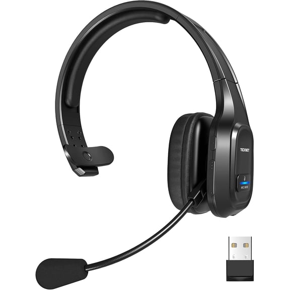 TECKNET Trucker Bluetooth Headset with AI Noise Canceling Mic, Wireless On-Ear for Phone/PC/Office/Home – Bright Black