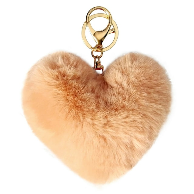 Coofit Key Chain Fashion Heart Shape Pom Pom Handbag Pendant Purse Charm Phone Charm