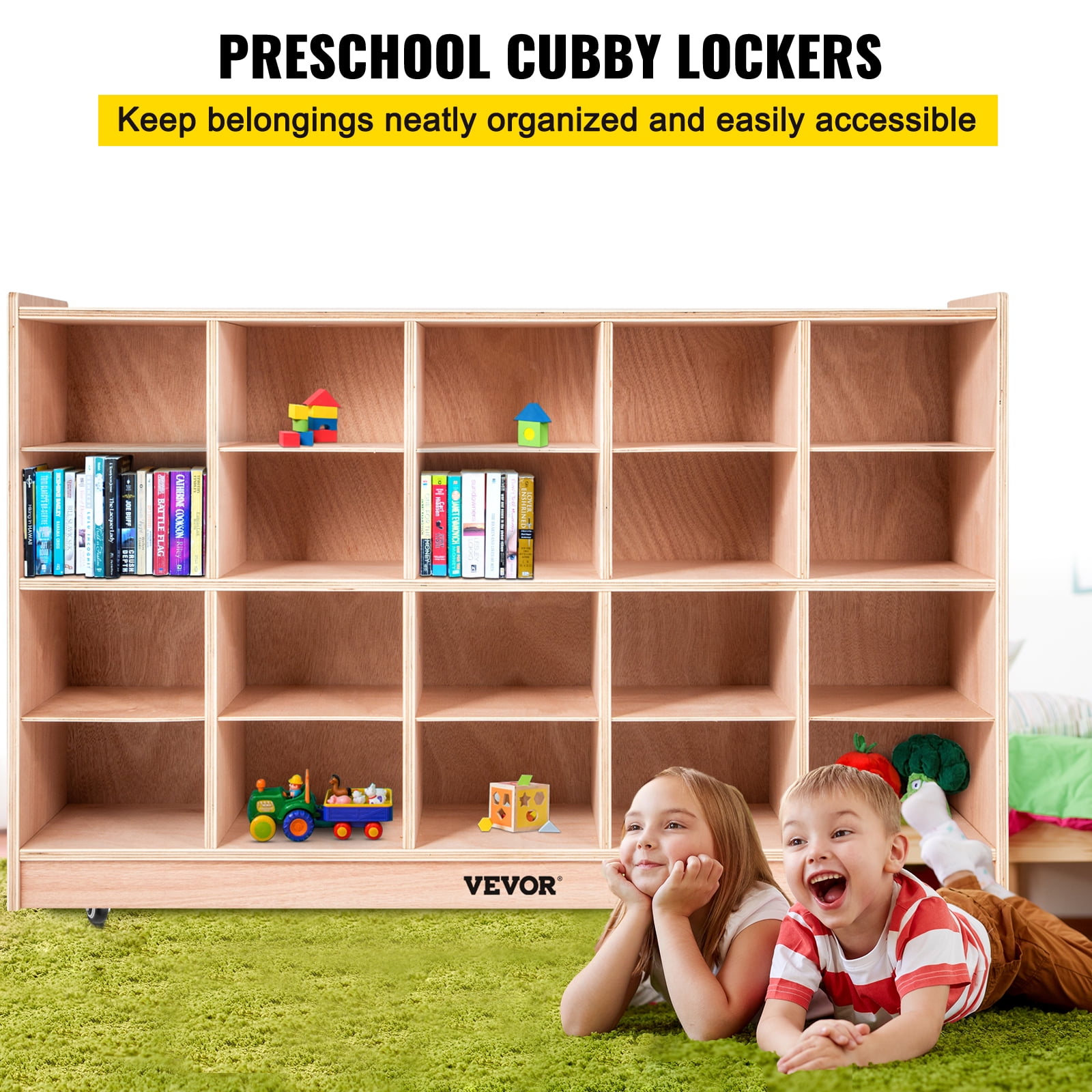 VEVOR 20 Grids Classroom Storage Cabinet Preschool Wooden Cubby Organizer W/ Casters 30 inch High Plywood Wooden Cubbies for Classroom