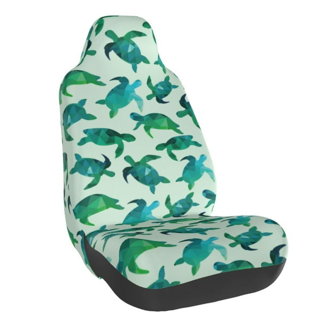 Wukai Green Sea Turtle Full Set Car Seat Covers with Soft Padding Universal Auto Front Seats Protector and Cushion Mat