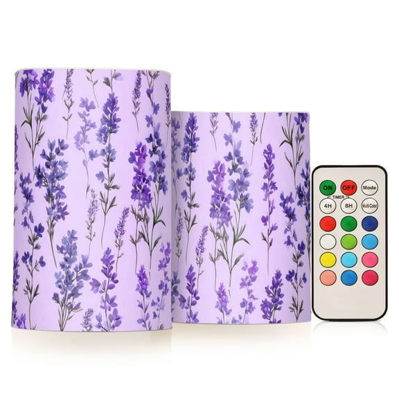 Yayeee Flameless Candles with Remote Flickering Battery Operated Multi Color Changing, Purple Lavender Pattern