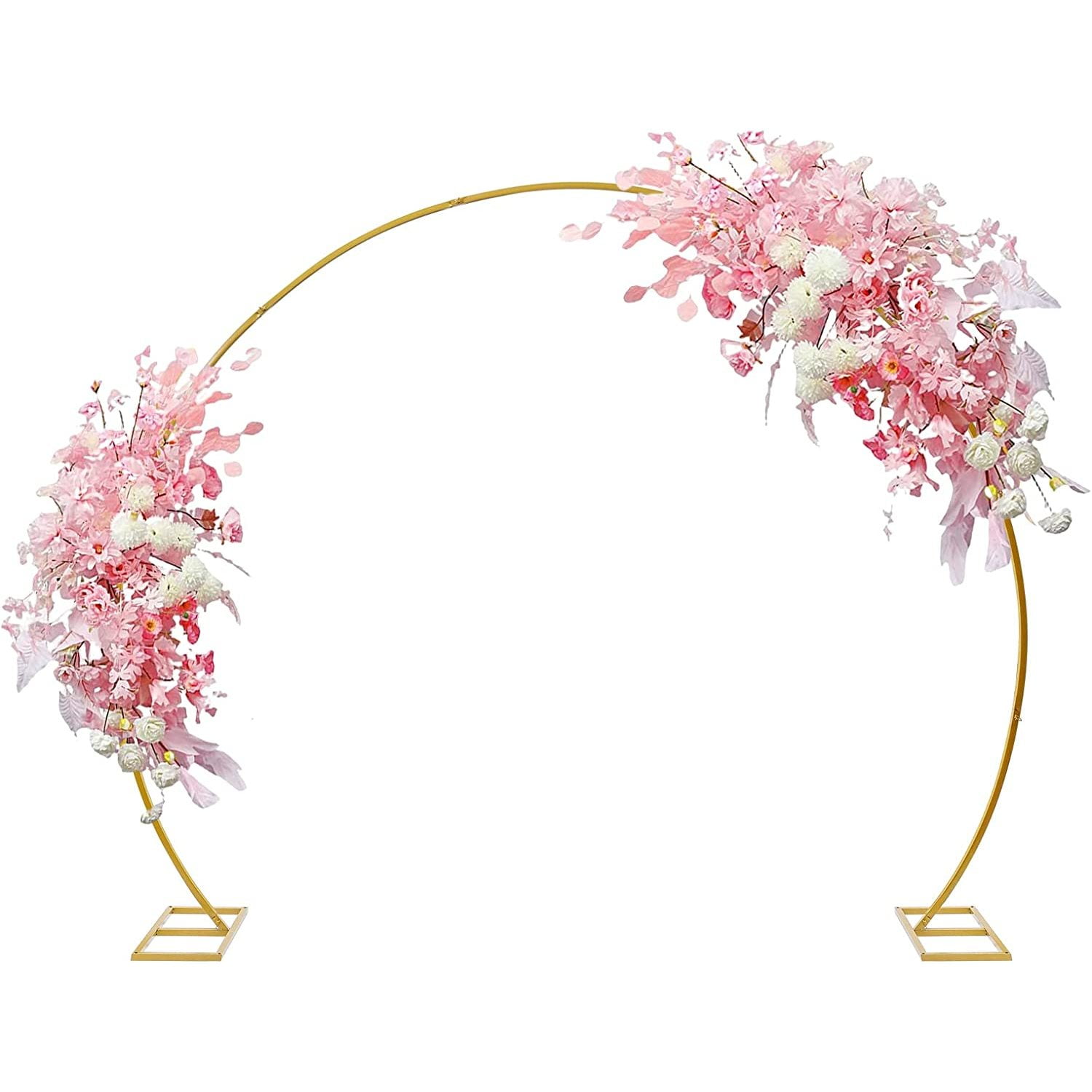 Balloon Arch Kit,7.2ft H x 8.5ft D Metal Round Balloon Arch Stand,Golden Iron Round Backdrop