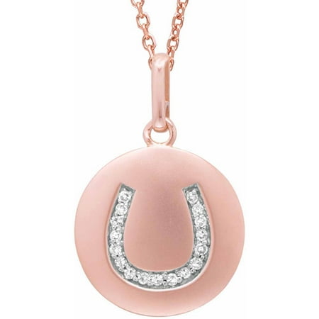 Diamond Accent Rose Gold-Plated Sterling Silver Round Horseshoe Disc Pendant