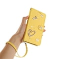 thumbnail image 4 of Leather For Samsung Galaxy S26 Ultra 5G Case Double Layered Heart-shaped Flower Flip Wallet Leather Case, Card Holder Magnetic Closure  Phone Cases Cover With Hand Strap,Yellow, 4 of 8