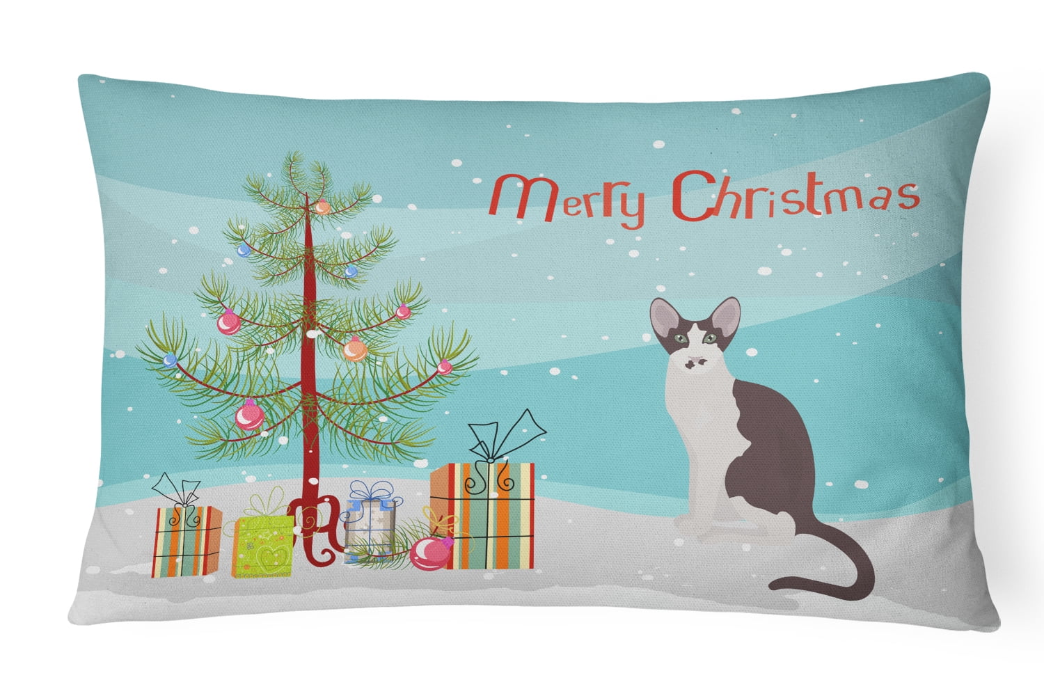 Oriental Bicolor Cat Merry Christmas Canvas Fabric Decorative Pillow