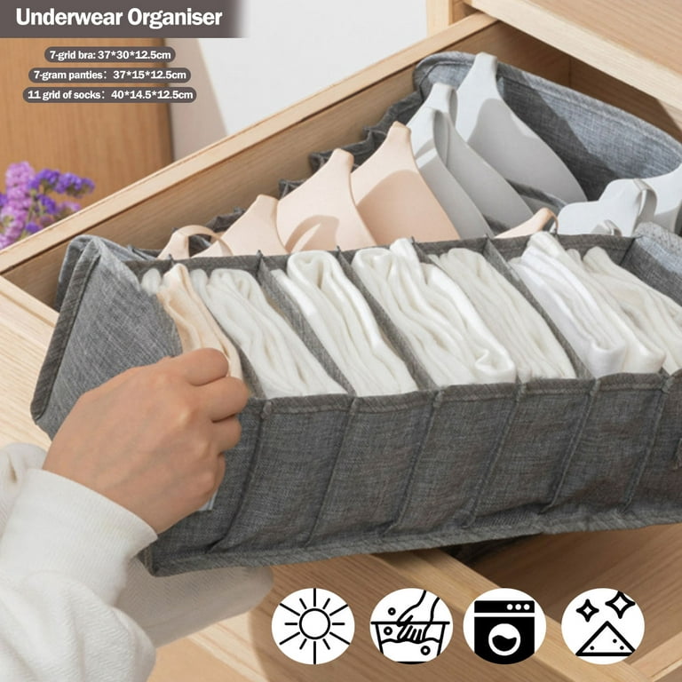 GN109 Underwear Storage Organizers, 3 Set Storage And Drawers For Bra,Socks  And Underwear, 6+7+11 Grid Bathroom Storage Containers, Gray-4.72 H x  12.6 W x 12.6 D