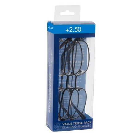 Dr. Dean Edell Plastic Reading Glasses, Metal,  2.50, Pack Of 3