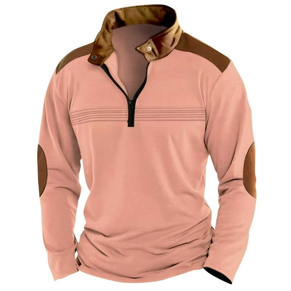 successthop Pullover Sweatshirt Men Plus Size Quarter Zipper Long Sleeve Sweaters Lightweight Stylish Tops Solid Clothes