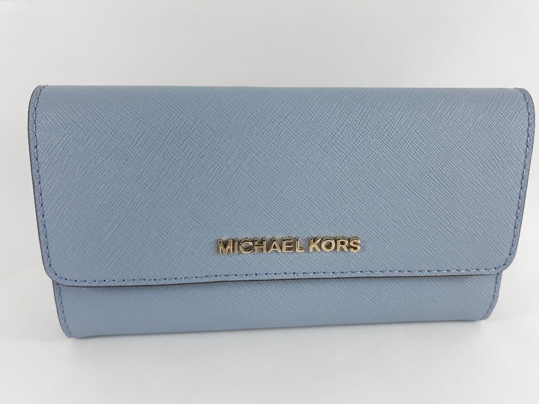 Michael Kors Jet Set Travel Saffiano Leather Large Trifold Wallet Pale ...