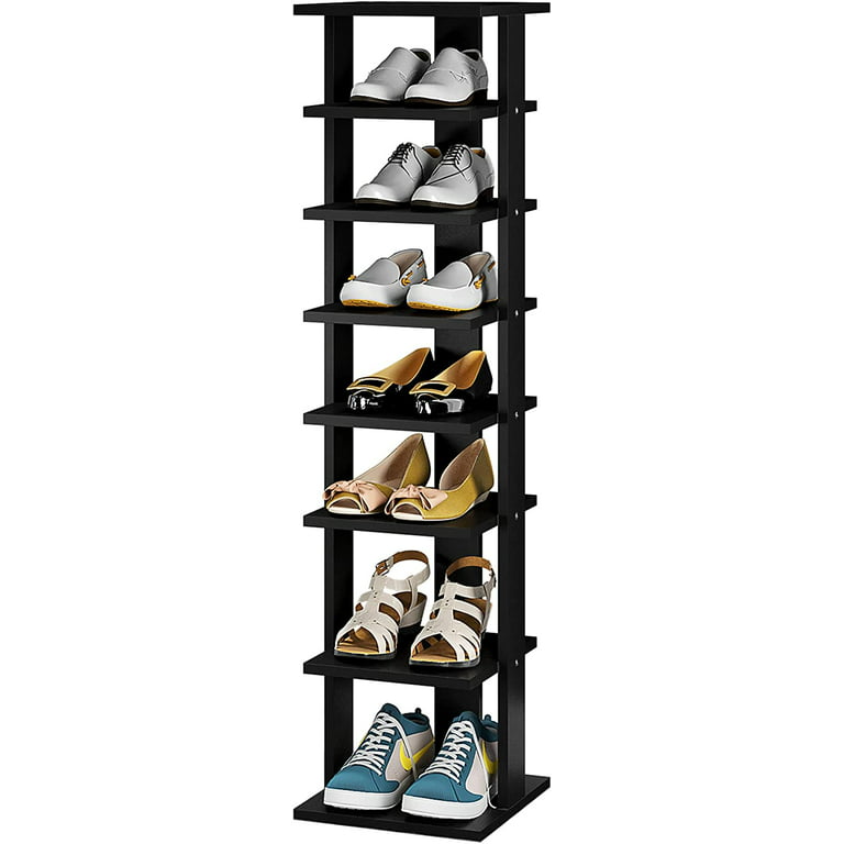 8 Tiers Vertical Shoe Rack,Bamboo Narrow Shoe Rack,Small Shoe Organizer for  Entryway,Space Saving Corner Shoe Shelf,Tall Shoe Tower,Free Standing Shoe
