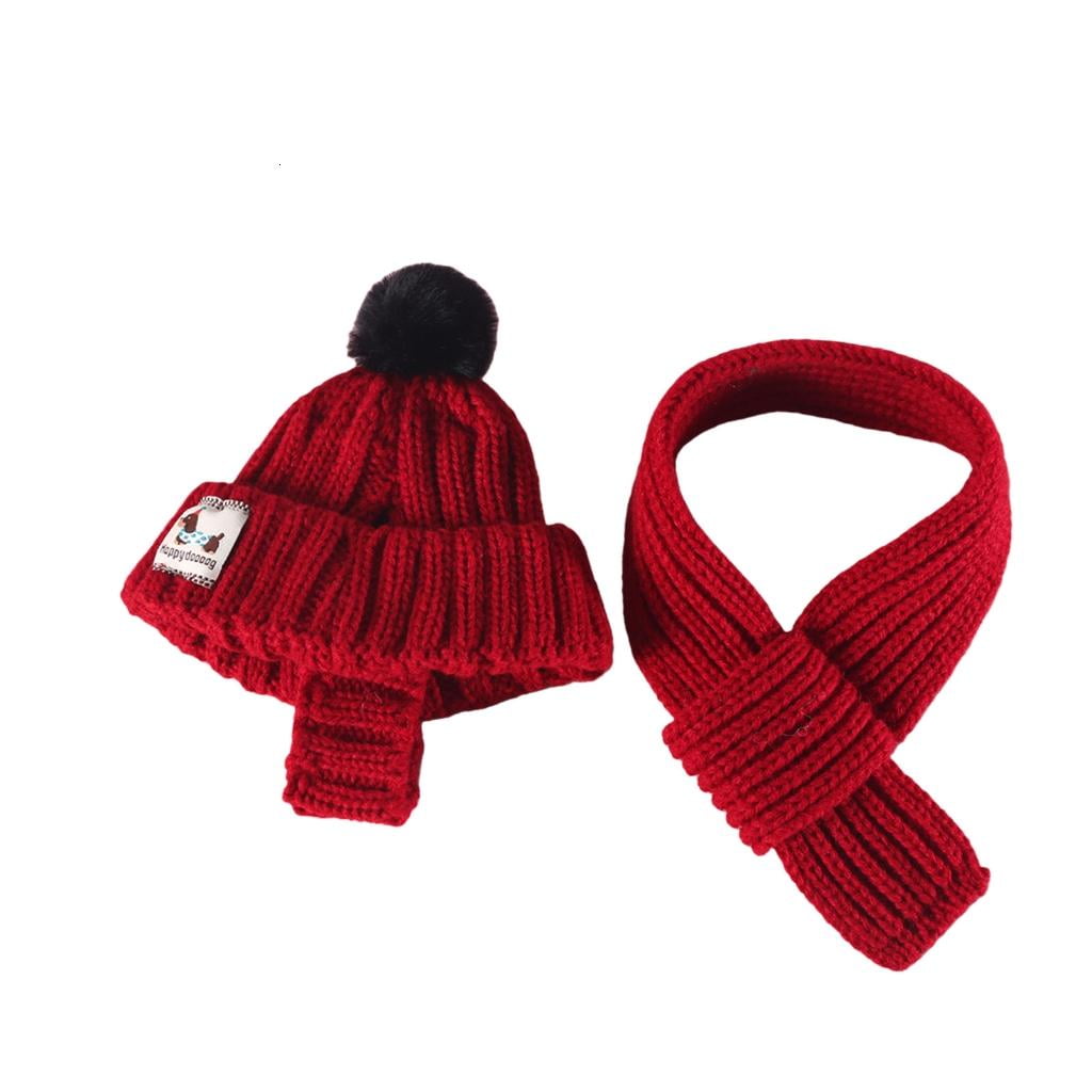 Hugjasmine Dog Costumes Accessories Solid Color Knitted Hat Scarf Set Neck Ear Warmer Winter Warm Clothes for Small Dogs Cats
