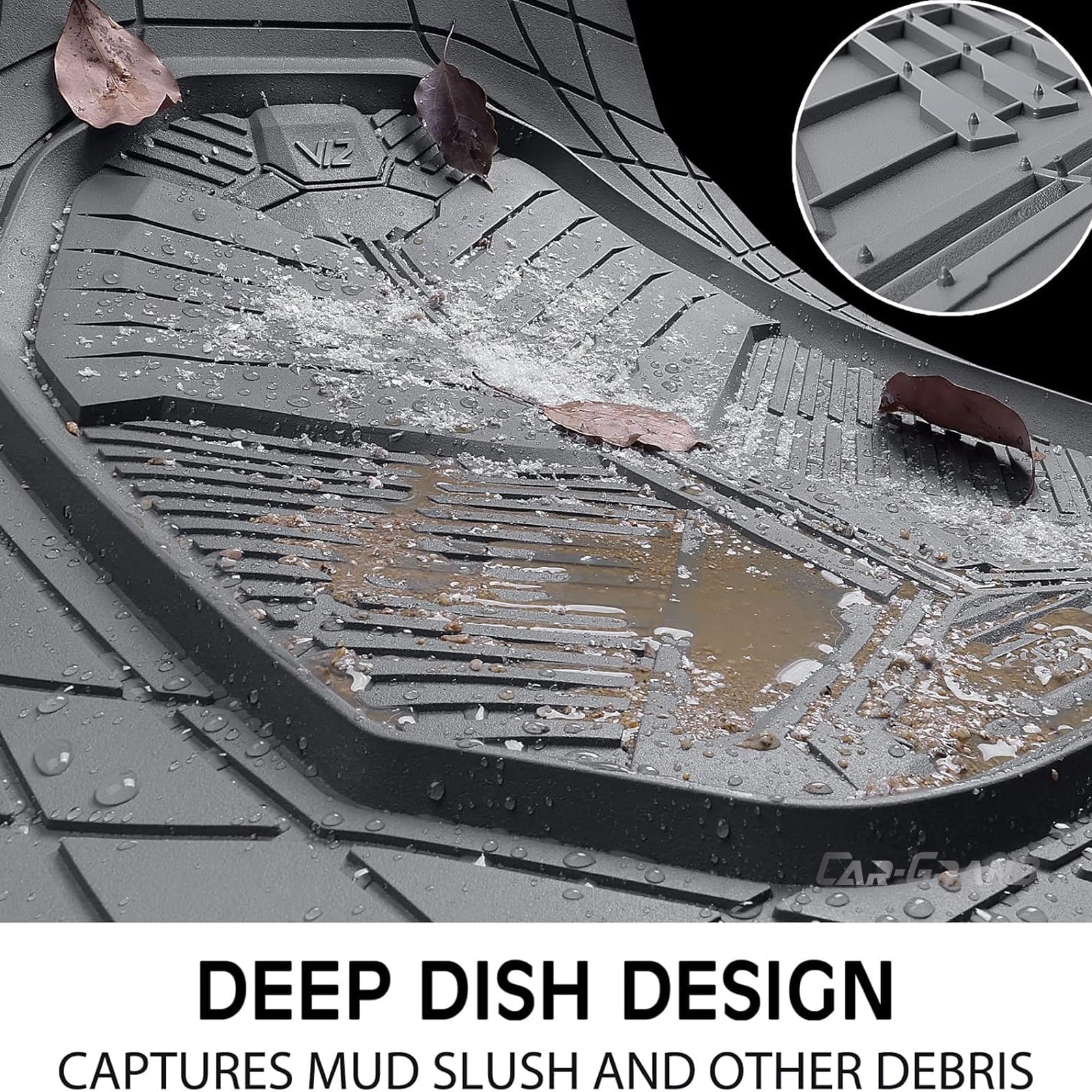 CAR GRAND Heavy duty rubble car floor mats full set deep dish water proof anti slip all weather truck mats universal fit trim-to-fit trimmable all gray