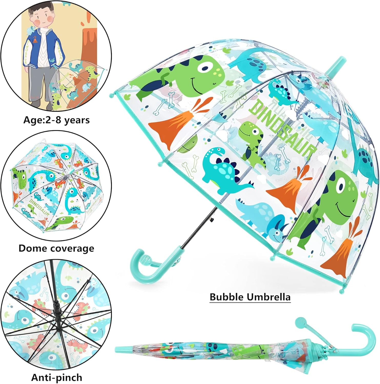 MGH 2 PCS Kids Clear Umbrellas for Rain Dome Bubble Umbrella Windproof for Toddler Boys Girls