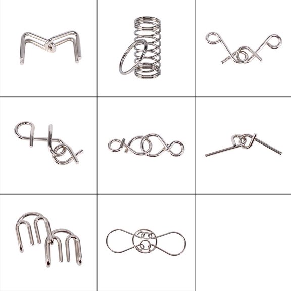 WALFRONT Kids Educational Toys Metal Wire IQ Test Brain Teaser Mind Puzzles Game Tools for Adult & Children (8Pcs/Set)