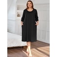 thumbnail image 6 of SHOWMALL Women's Plus Size Nightgown with Pockets Soft 3/4 Sleeve Pleated Crew Neck Sleep Dress Loose Lounge Sleepwear, 6 of 7