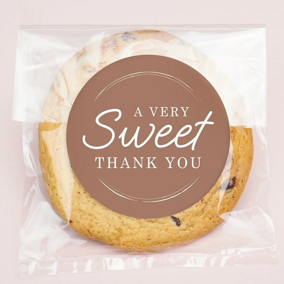 Big Dot of Happiness Mocha Brown Simple Script Thank You Stickers and Clear Cookie Bags, Cellophane Treat Bags 4.25x7 Inches - 25 Count
