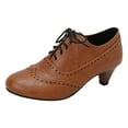 thumbnail image 2 of IUJSOY Kitten Heels for Women Vintage Wingtip Pointed Toe Oxfords Lace up Dress Shoes for Work, 2 of 7