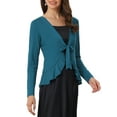 thumbnail image 4 of Allegra K Women's Dressy Cardigan Sweaters Tie Front Draped Ruffle Knit Cardigans S Blue Green, 4 of 6