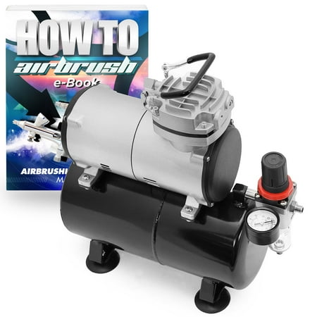 PointZero 1/5 HP Airbrush Compressor - Portable Quiet Hobby Oil-less Air Pump with (Best Airbrush Compressor With Tank)