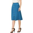 thumbnail image 5 of Allegra K Women's Button Front Elastic High Waist Belted Knee Length Skirt, 5 of 6
