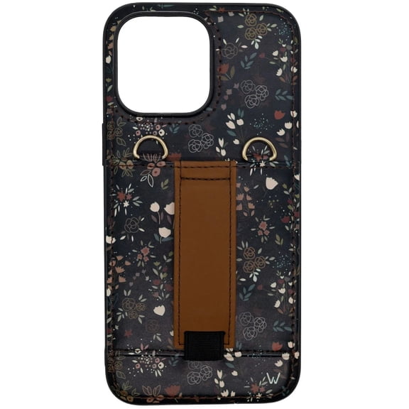 Walli Cases iPhone 14 Pro Purse Phone Case with Wallet and Finger Strap - Midnight Floral