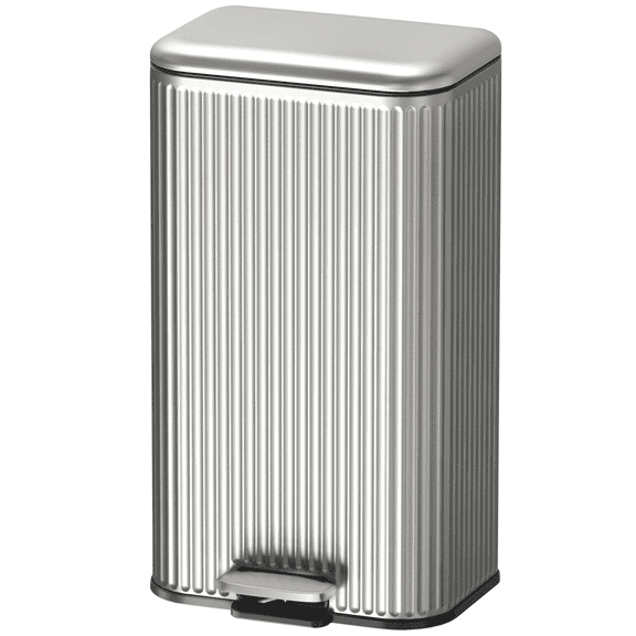 TLSUNNY 8 Gal Stainless Steel Trash Can, with Soft-Close Lid, Large Footstep Garbage Can, Removable Inner Buckets, Recycling Bin for Kitchen Office, Silver
