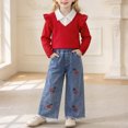 thumbnail image 2 of Curenmufel Little Girl 2 Piece Clothing Set Long Sleeve Top with Denim Pants for Fall School and Outdoor Wear 4T (Red,4 Years), 2 of 9