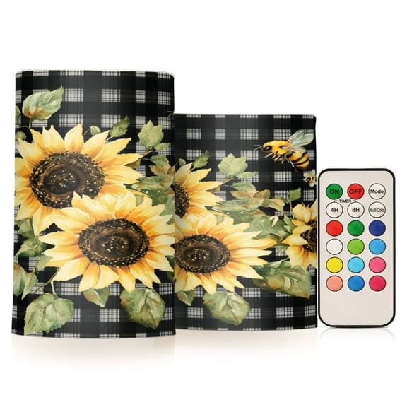 2 PCS Flameless Candles with Remote Timer LED Battery Operated Flickering Candle Light for Wedding Table Home Decoration Gifts Beautiful Sunflowers