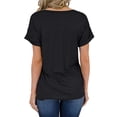 thumbnail image 3 of Camiseta de mujer con cuello en V, manga corta, bolsillo, blusa, top casual de verano, negro, XL Methold  AP001345-04, 3 of 4