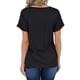 thumbnail image 3 of Camiseta de mujer con cuello en V, manga corta, bolsillo, blusa, top informal de verano, negro, L Scienceny  AP001345-03, 3 of 4