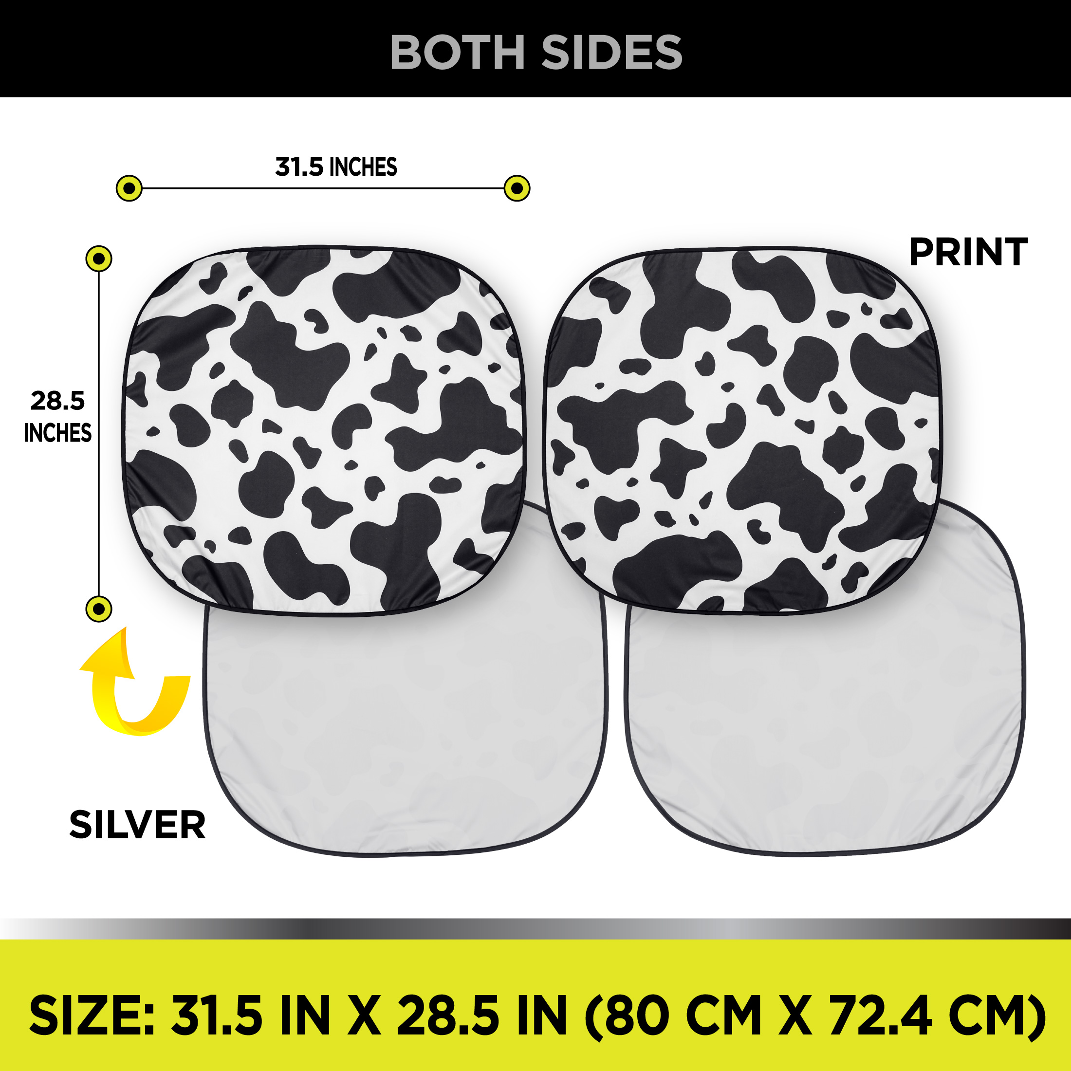 Auto Drive Cow Print Windshield Sunshade, 2-Piece Set photo 3