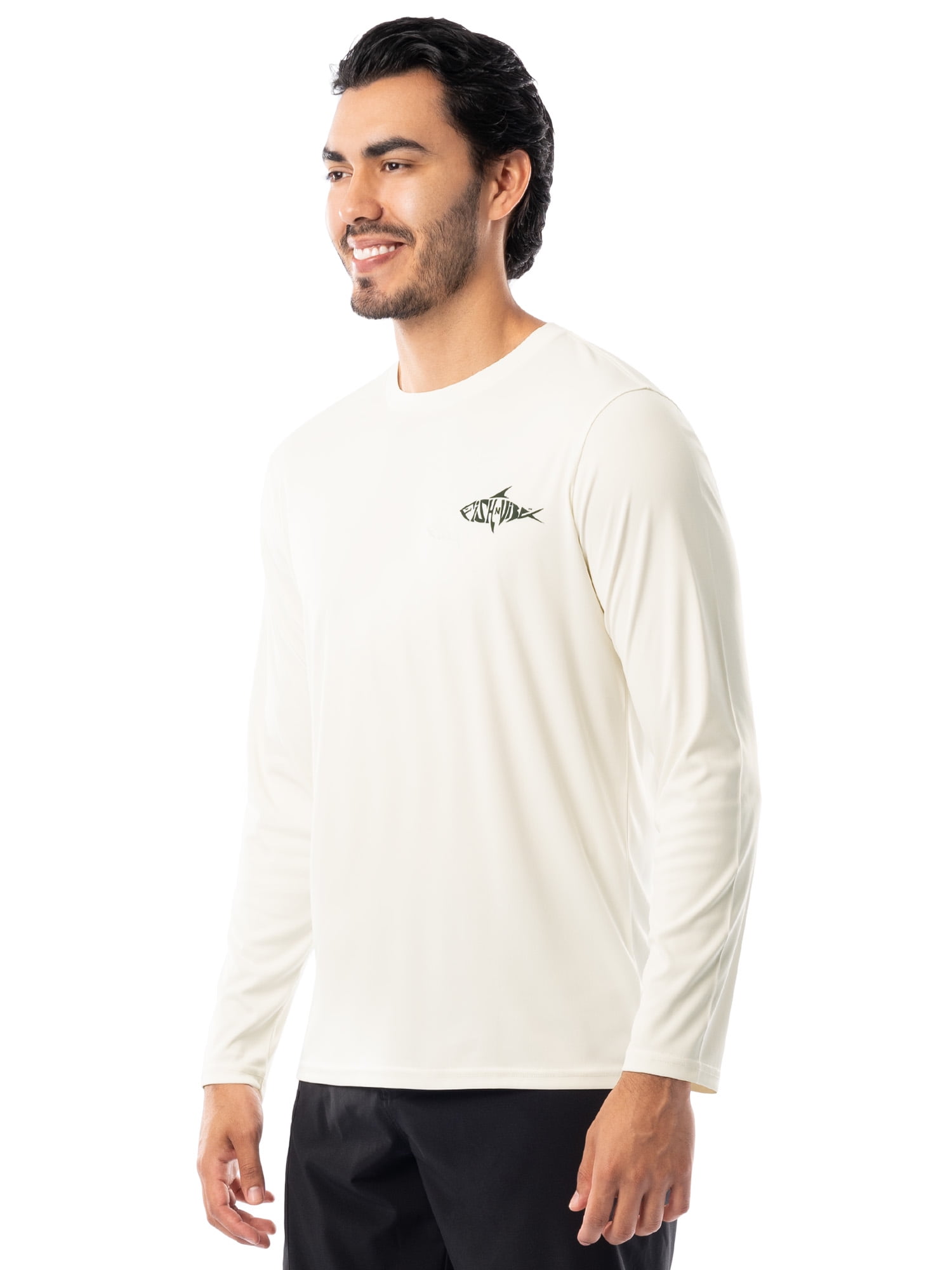 Fish N Vibe Men's Long Sleeve Performance Fishing Graphic Tee, Cream Swirly Rainbow Trout, Medium